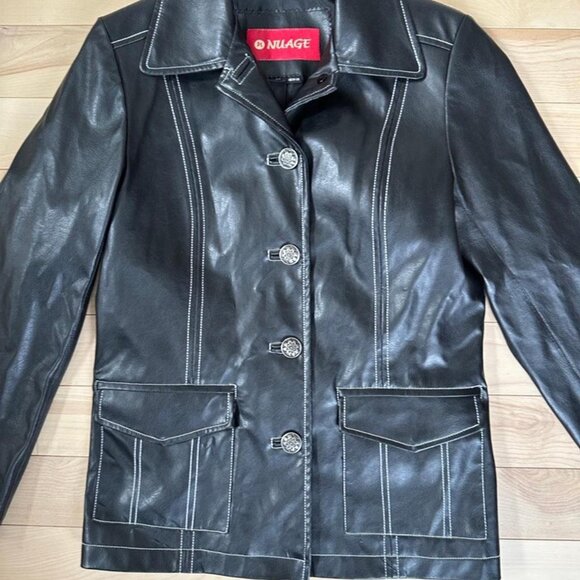 Vintage Nuage Black Leather Jacket – Contrast Stitching – Size S - Picture 3 of 8